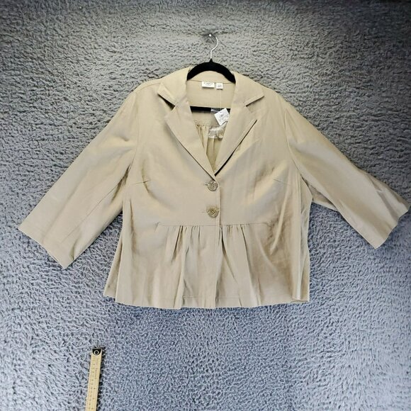 Cato Jacket Womens 18W/20W Tan 3/4 Sleeve Linen Blend Pleated Button Front - Picture 1 of 9